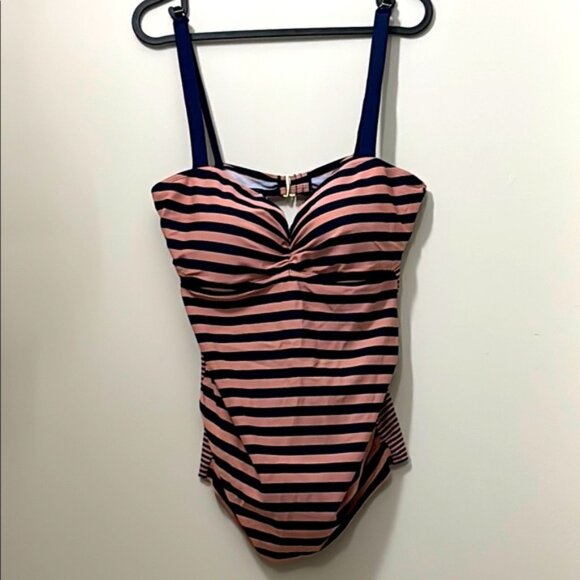 Beach Bump LG Maternity Tankini pink & Dark Navy Stripes - Picture 1 of 3